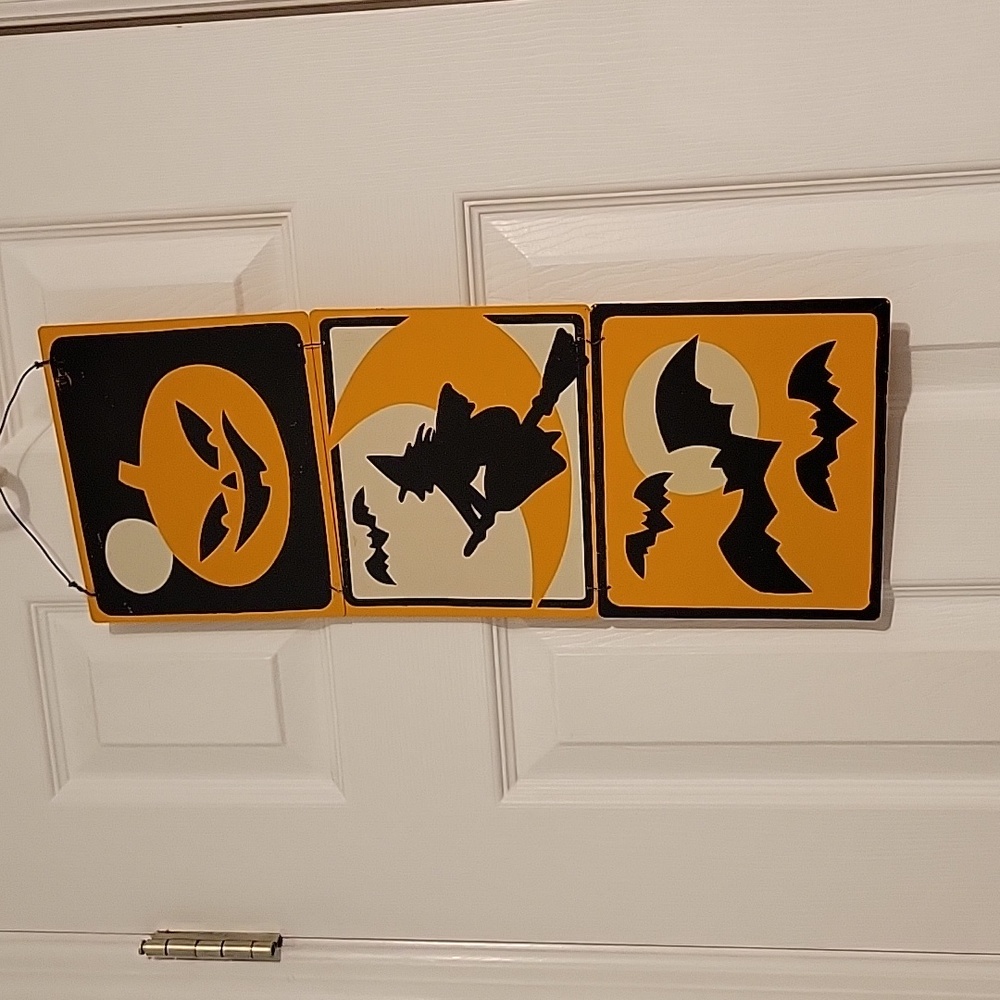 Vintage Hallmark Halloween Tin Trio Panel Hanging Decor